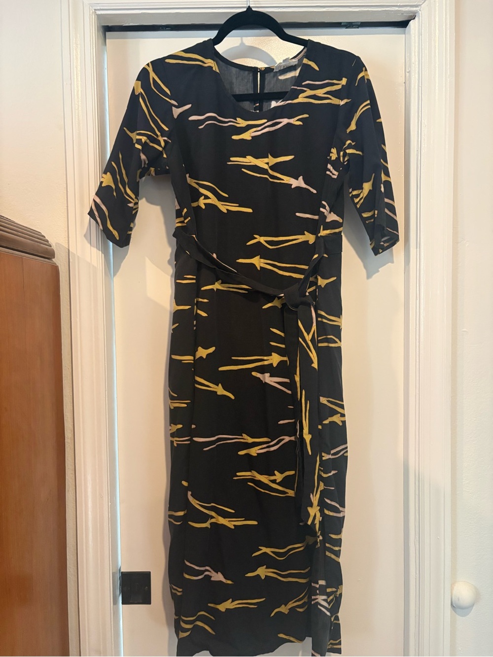 Bel Kazan Women’s Black Dress with Yellow Abstract Print M